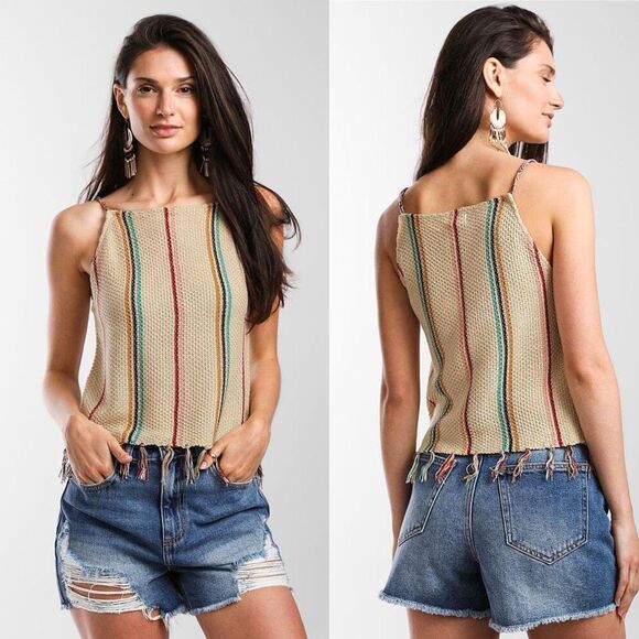 COCO + JAIMESON Striped Fringe Tank Top Large - Picture 1 of 6